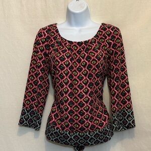 A-129 Rachel Rachel Roy Gray Red Yellow & White Floral 1/2 Sleeve‎ Blouse Size S